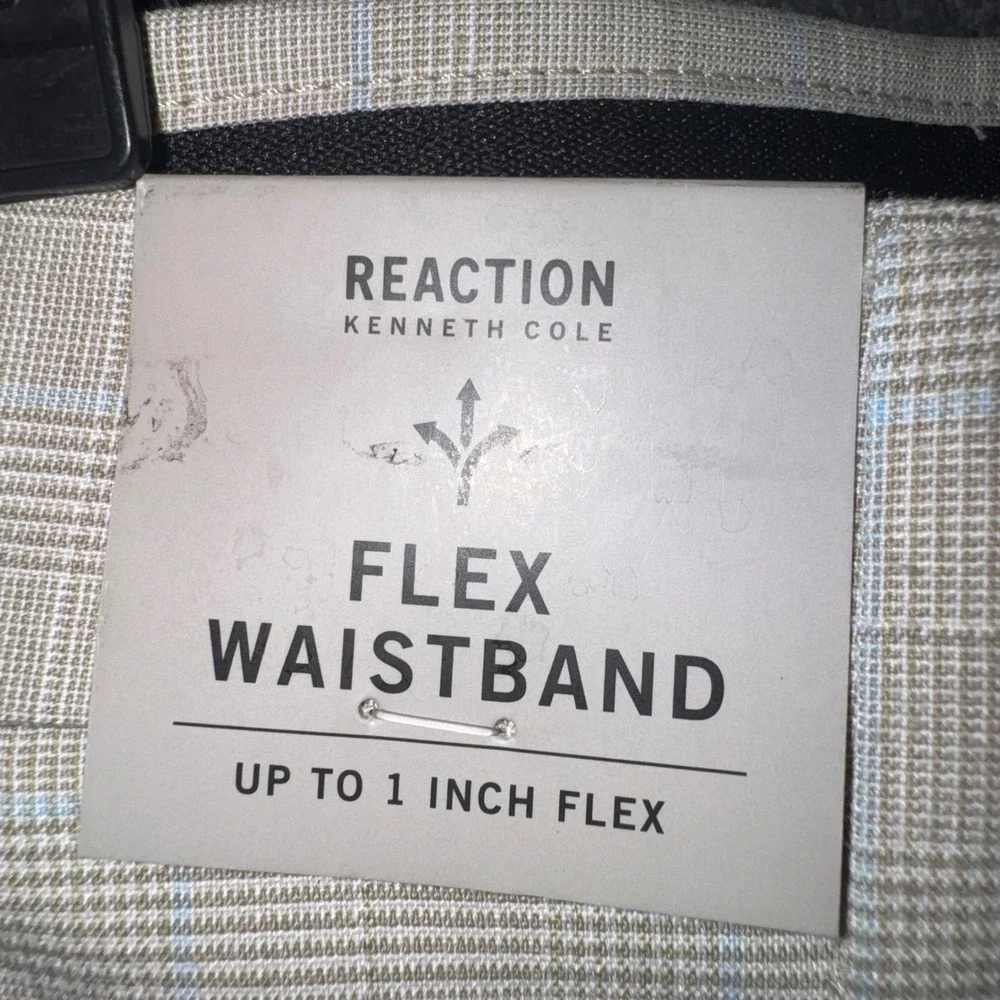 NWT Mens 38x32 Kenneth Cole Reaction Dress Pants Oatmeal Stretch Slim Fit Plaid